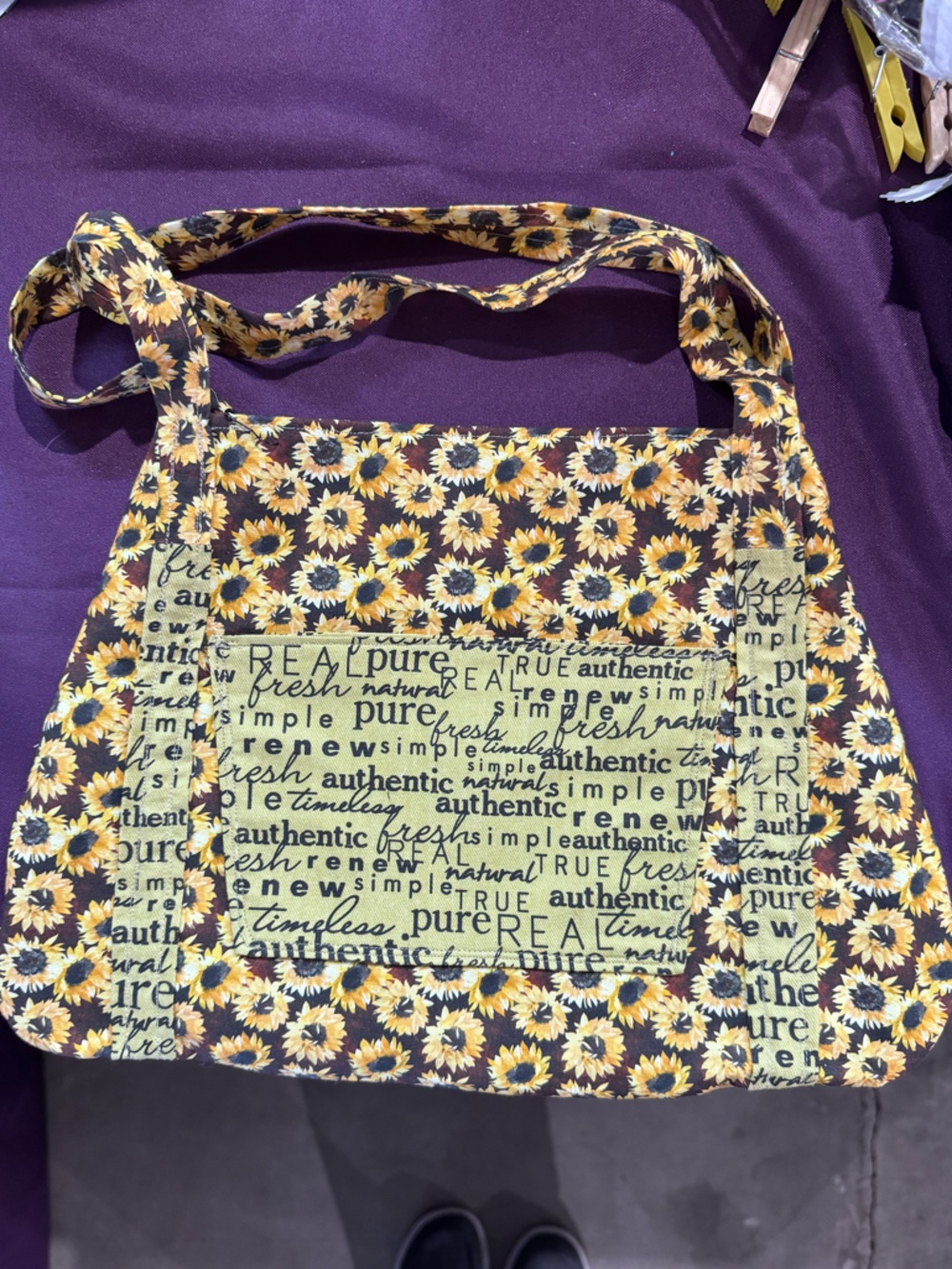 Sunflower Print Tote Purse with matching keychain wallet.